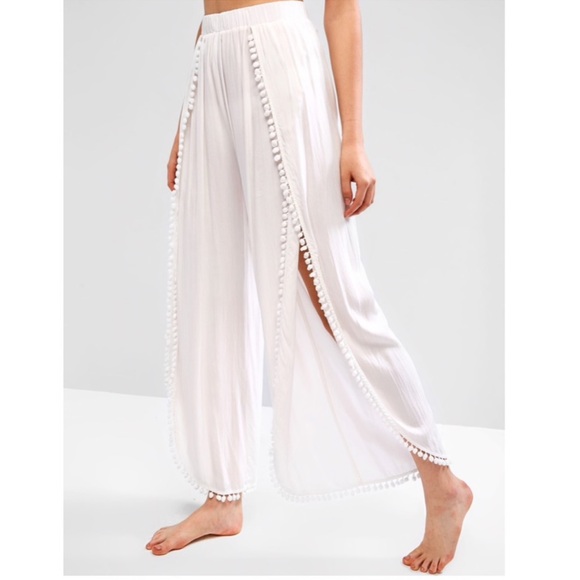 ZAFUL Women Pom Pom Slit High Rise Beach Pants - Picture 1 of 7